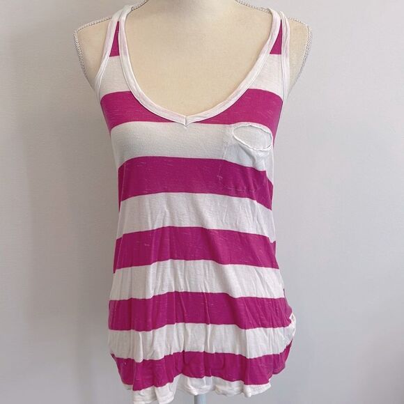 Racerback Thick Stripe Hot Pink Tank with breast pocket - Picture 1 of 6